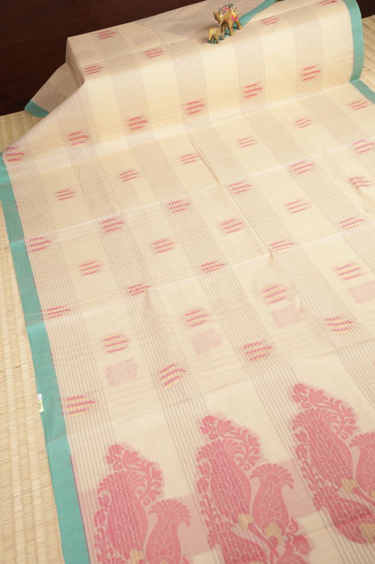 Alabaster White Kovai Cotton Sarees with Without Zari Zari Checks view 2