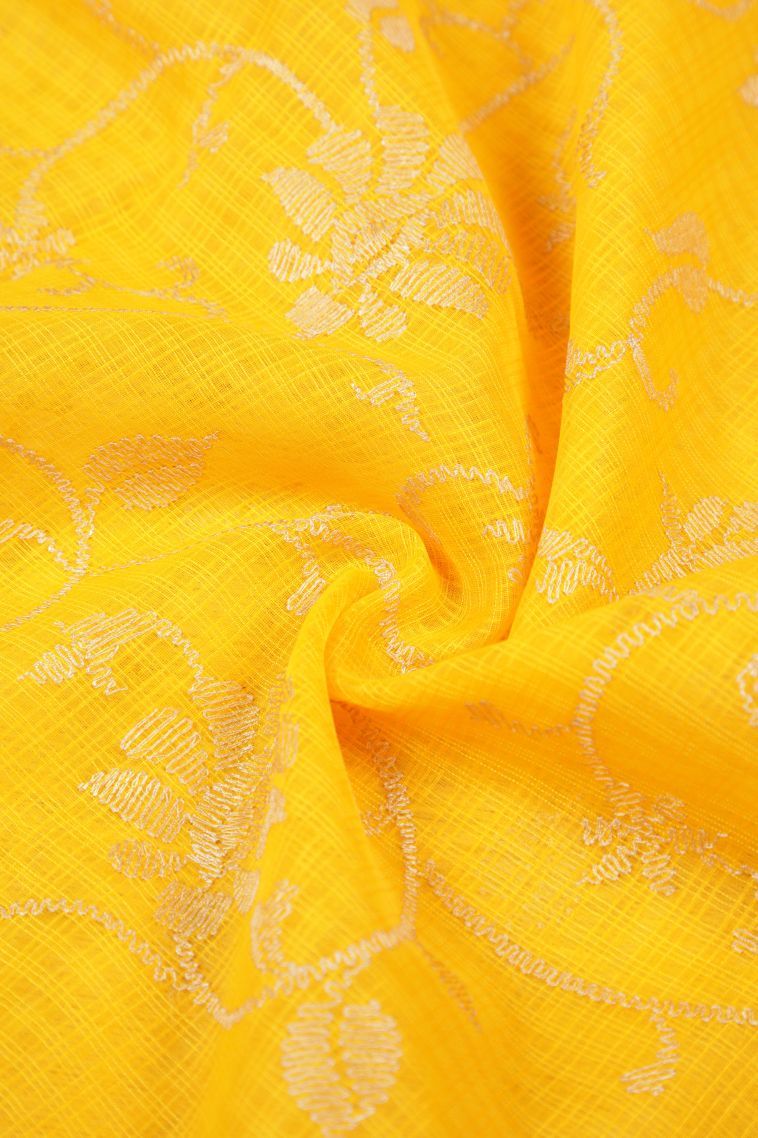 Lemon Yellow Tussar Saree with Without Zari Zari Floral Patterns view 4
