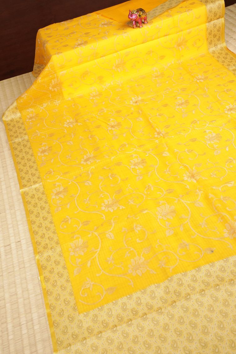 Lemon Yellow Tussar Saree with Without Zari Zari Floral Patterns view 2