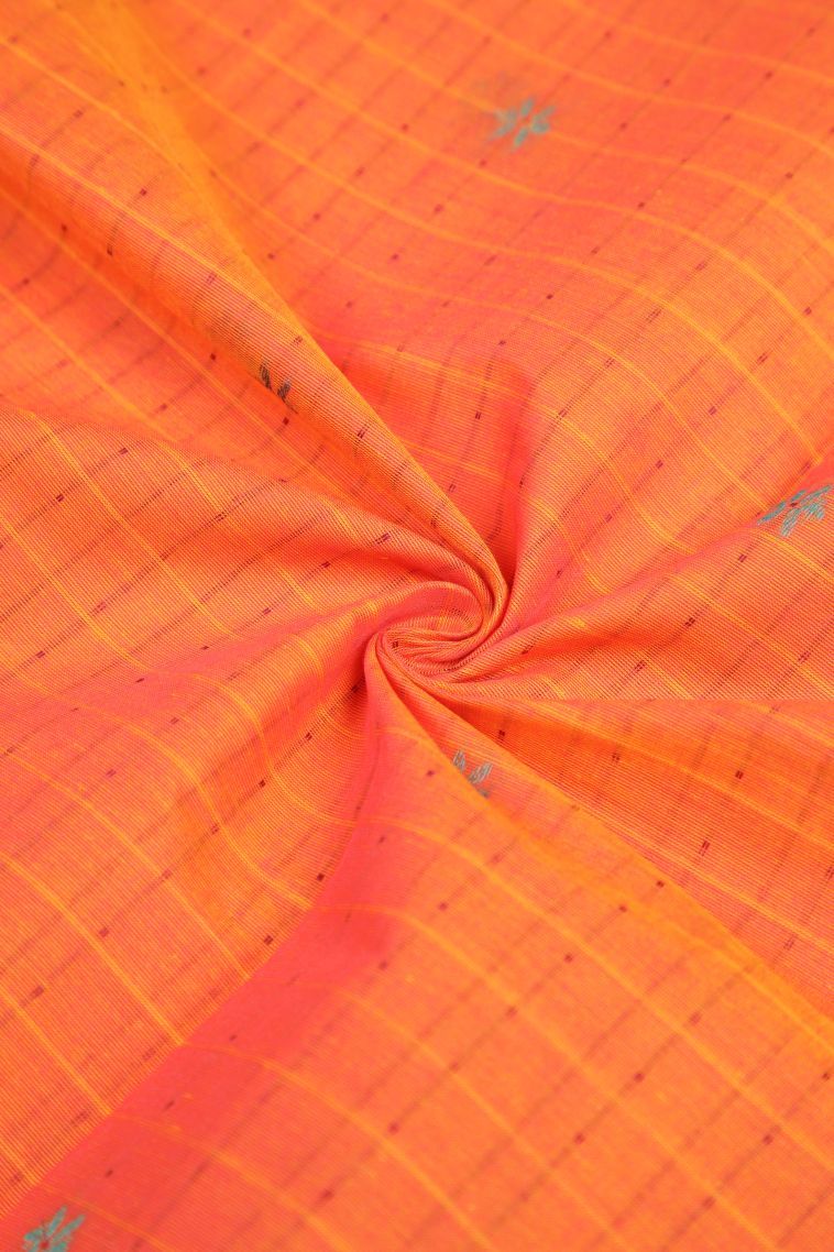 Coral Pink Kovai Cotton Sarees with Without Zari Zari Checks view 4
