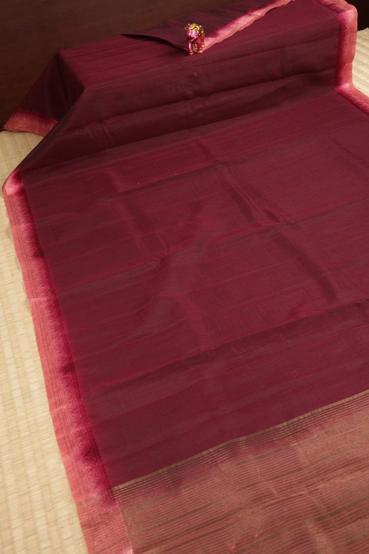 Bosenberry Purple Tussar Saree with Without Zari Zari Plain view 2