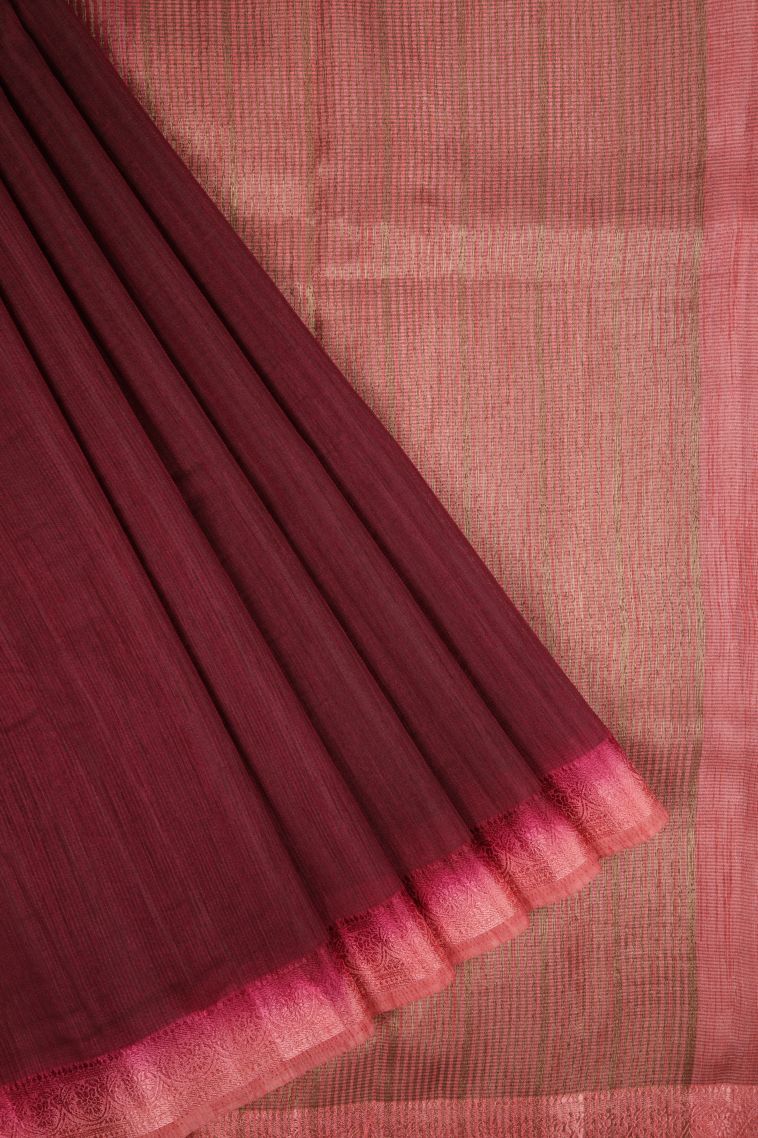 Bosenberry Purple Tussar Saree with Without Zari Zari Plain view 1