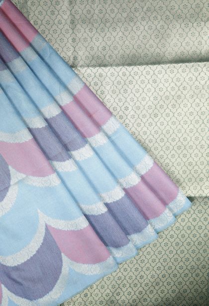 Arctic Blue Tussar Saree with Without Zari Zari Floral Patterns