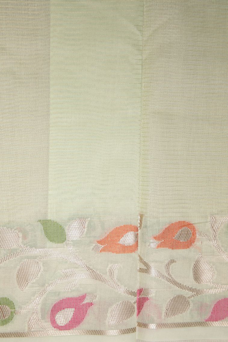 Pistachio Green Tussar Saree with Without Zari Zari Buttis (small Dots Or Motifs) view 3