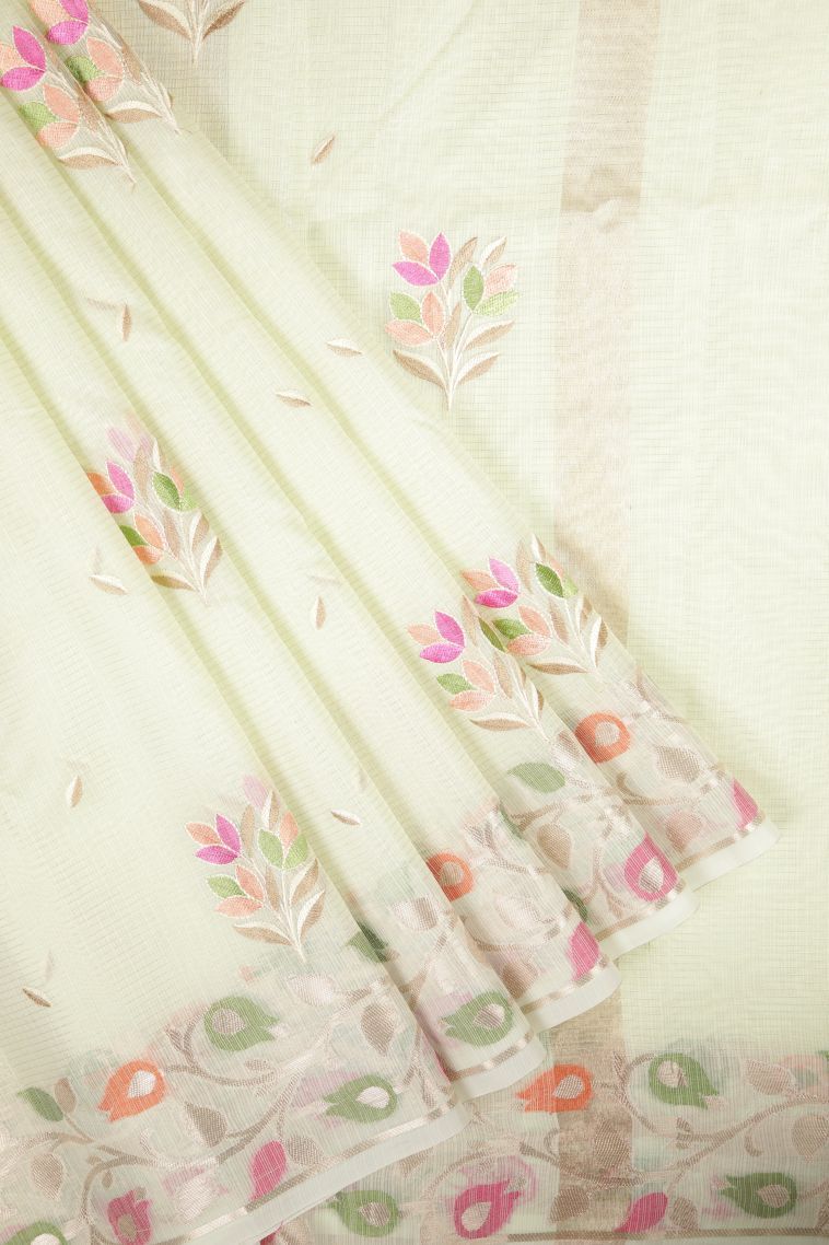 Pistachio Green Tussar Saree with Without Zari Zari Buttis (small Dots Or Motifs) view 1