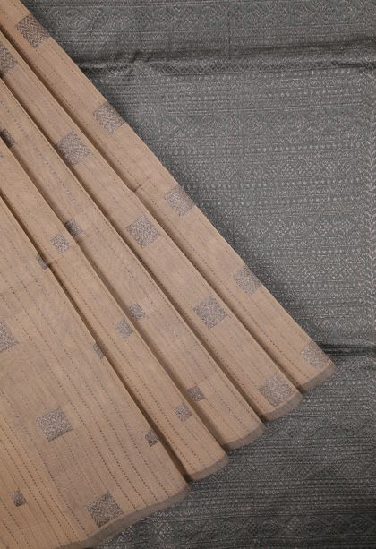 Cream White Silk Cotton Sarees with Bronze Zari Stripes