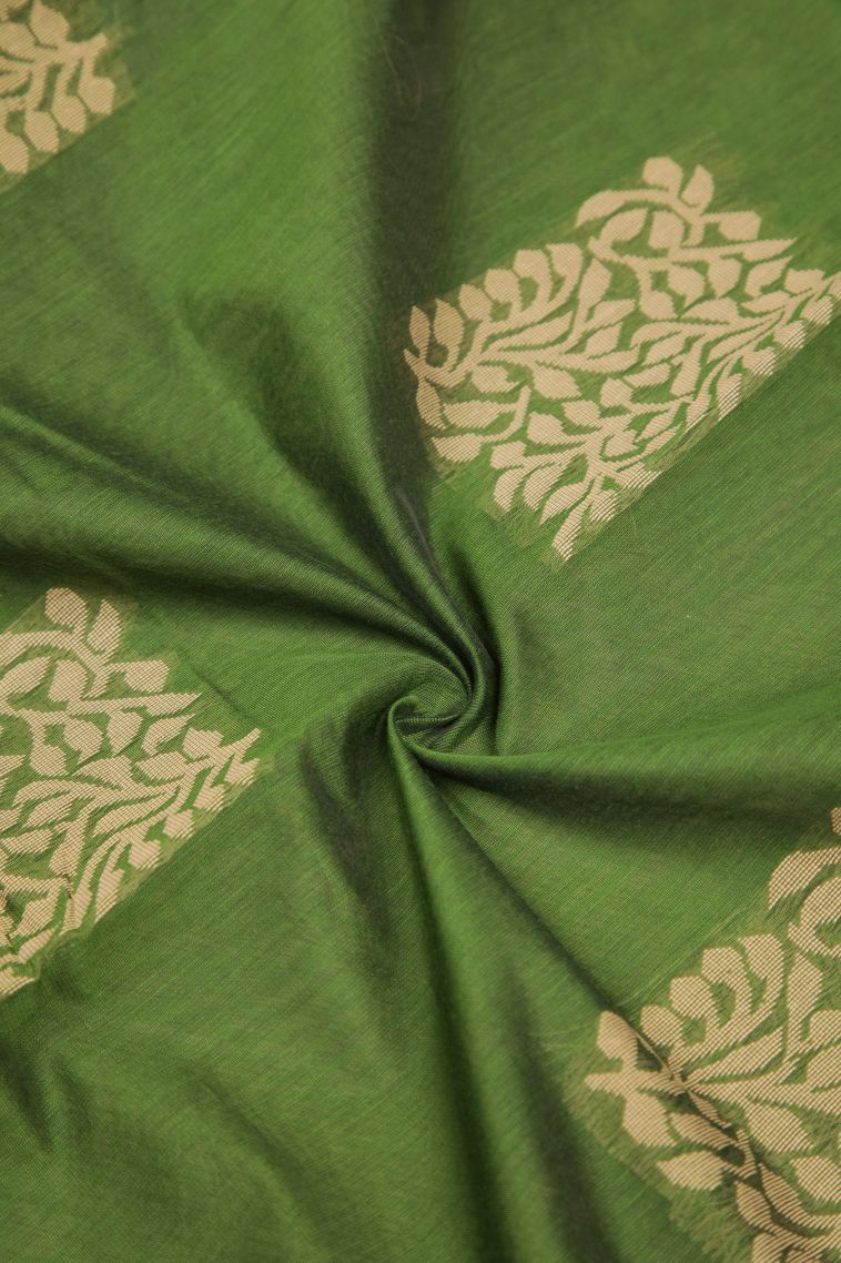 Basil Green Silk Cotton with Without Zari Zari Buttis (small Dots Or Motifs) view 4