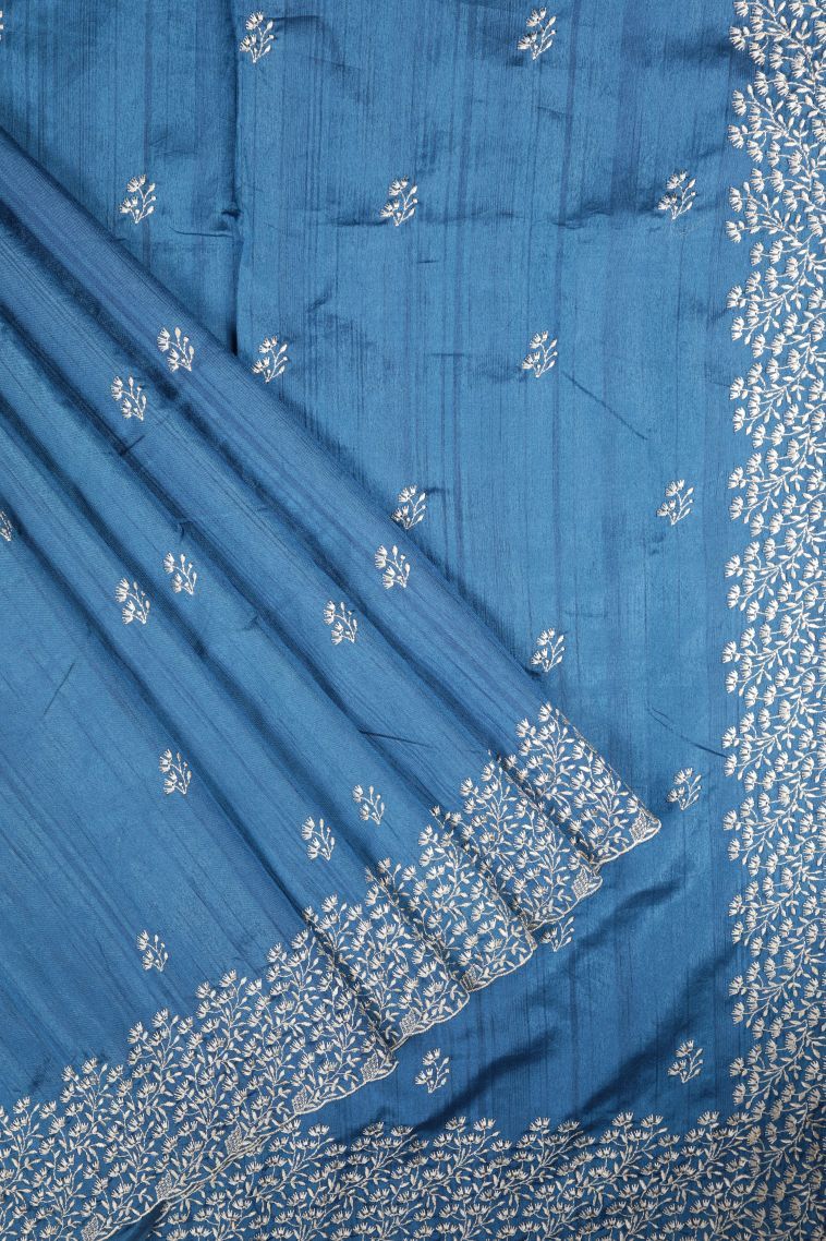 Cerulean Blue Tussar Saree with Without Zari Zari Buttis (small Dots Or Motifs) view 1