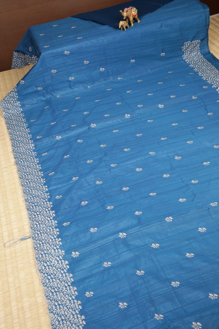 Cerulean Blue Tussar Saree with Without Zari Zari Buttis (small Dots Or Motifs) view 2