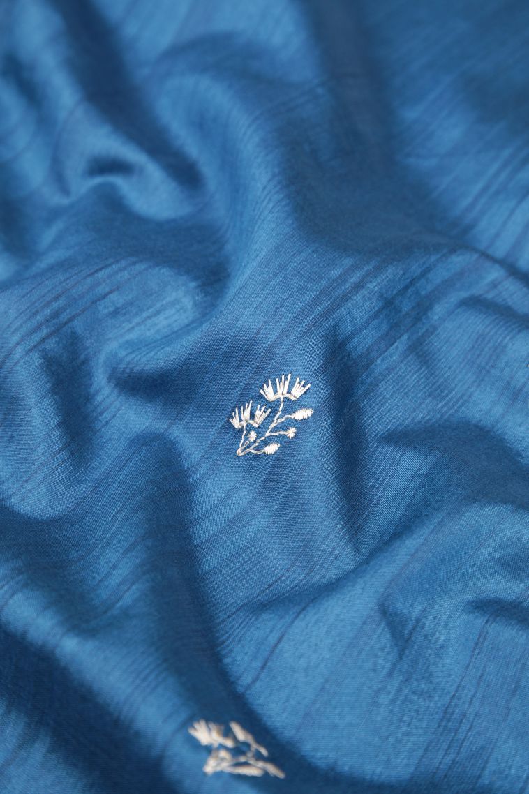 Cerulean Blue Tussar Saree with Without Zari Zari Buttis (small Dots Or Motifs) view 4