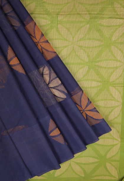 Indigo Blue Pure Handloom Kovai Cotton with Without Zari Zari Buttis (small Dots Or Motifs)