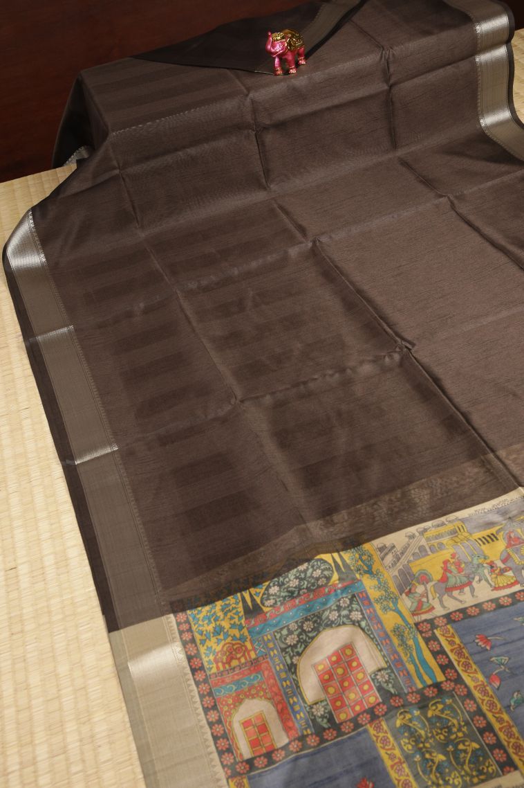 Brunette Brown Tussar Saree with Without Zari Zari Plain view 2