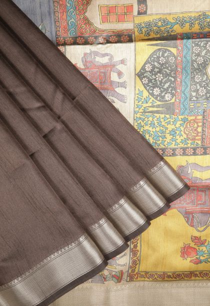 Brunette Brown Tussar Saree with Without Zari Zari Plain