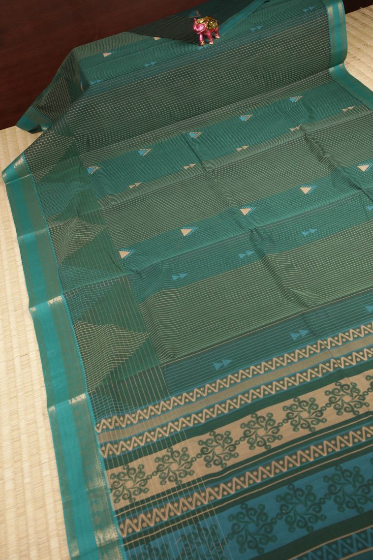 Forest Green Kovai Cotton Sarees with Without Zari Zari Stripes view 2