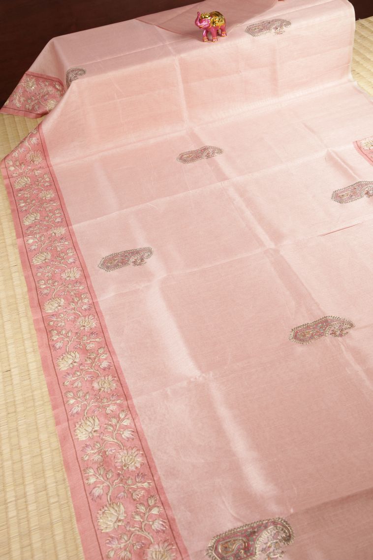 Lean Pink Tussar Saree with Without Zari Zari Buttis (small Dots Or Motifs) view 2