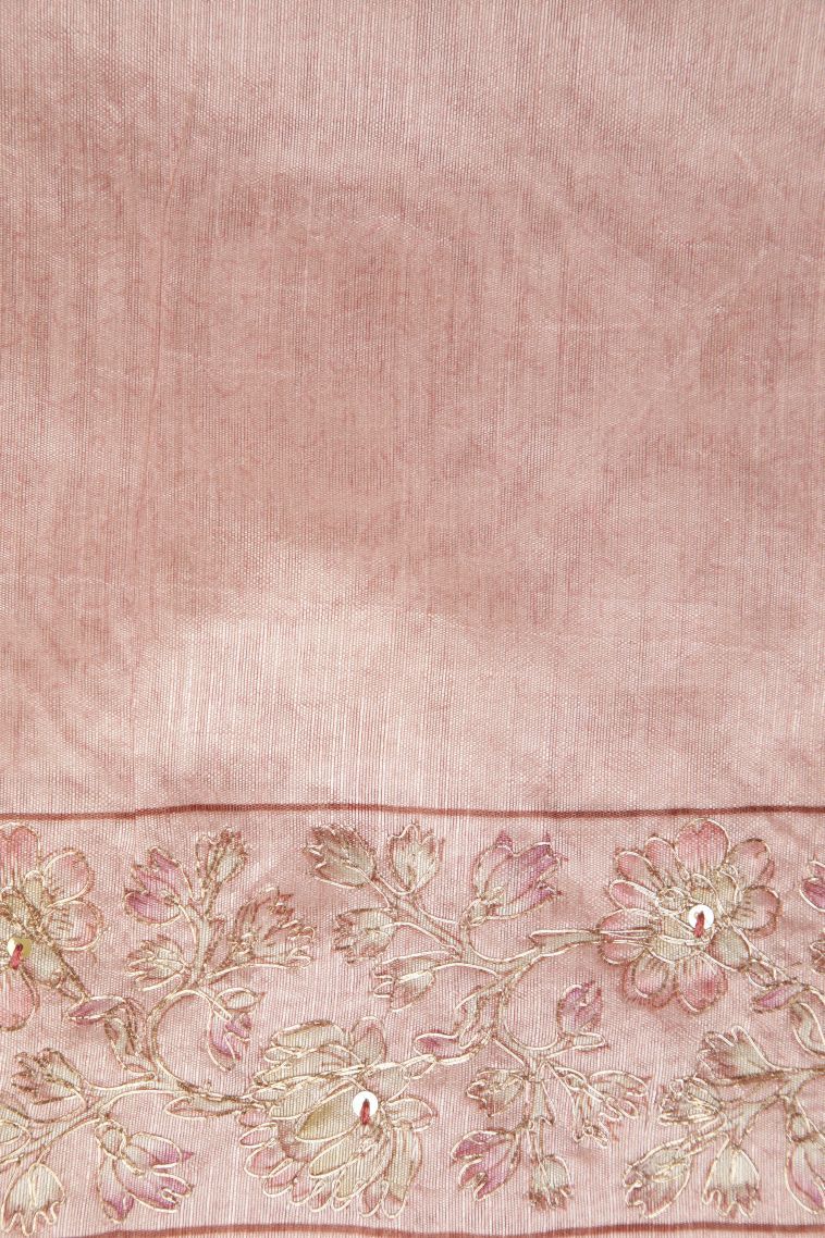 Lean Pink Tussar Saree with Without Zari Zari Buttis (small Dots Or Motifs) view 3