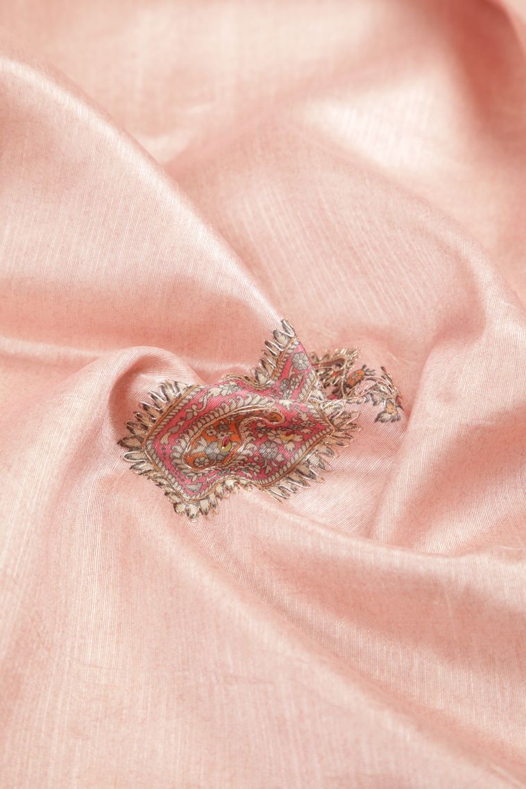 Lean Pink Tussar Saree with Without Zari Zari Buttis (small Dots Or Motifs) view 4