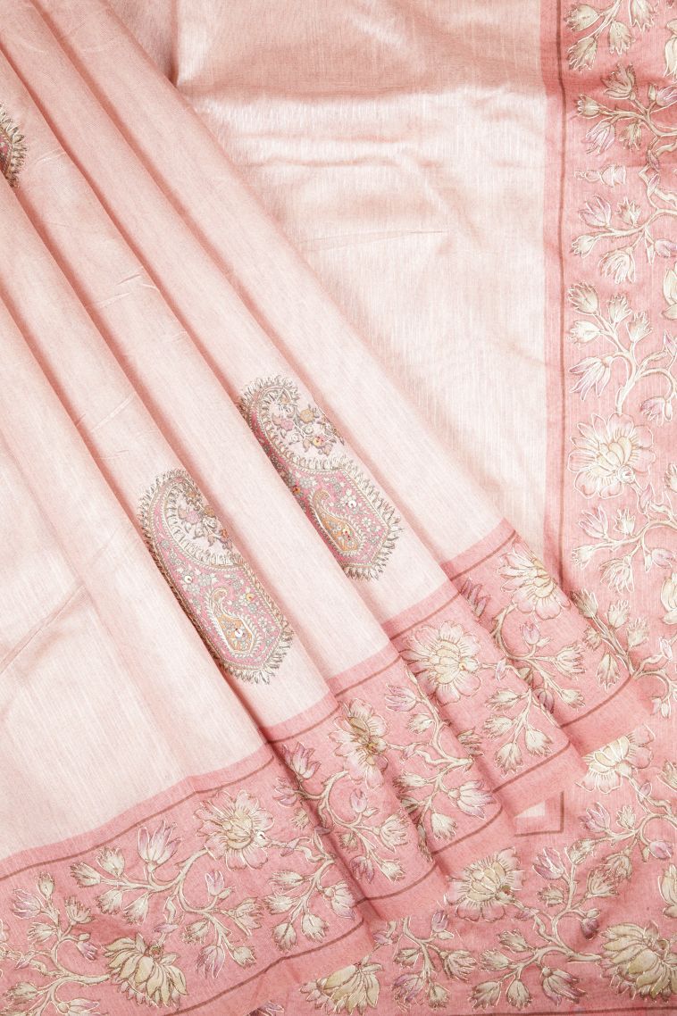 Lean Pink Tussar Saree with Without Zari Zari Buttis (small Dots Or Motifs) view 1