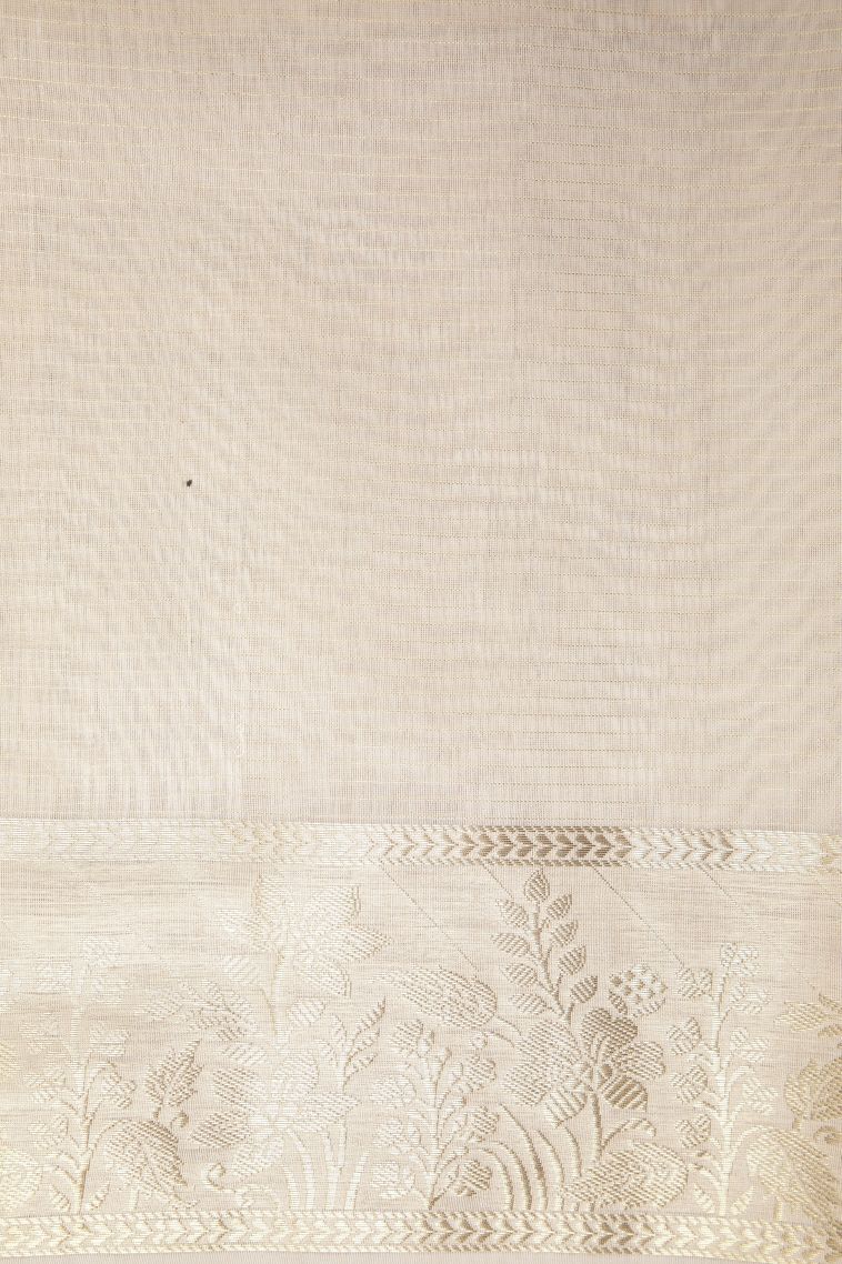 Cream White Tussar Saree with Without Zari Zari Buttis (small Dots Or Motifs) view 3