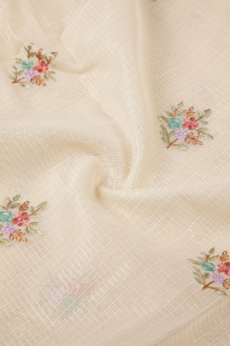 Cream White Tussar Saree with Without Zari Zari Buttis (small Dots Or Motifs) view 4