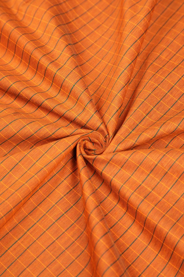 Apricot Orange Kalyani Cotton with Without Zari Zari Checks view 4