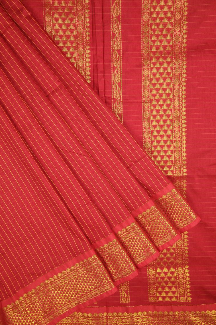 Apple Red Kalyani Cotton with Without Zari Zari Checks view 1