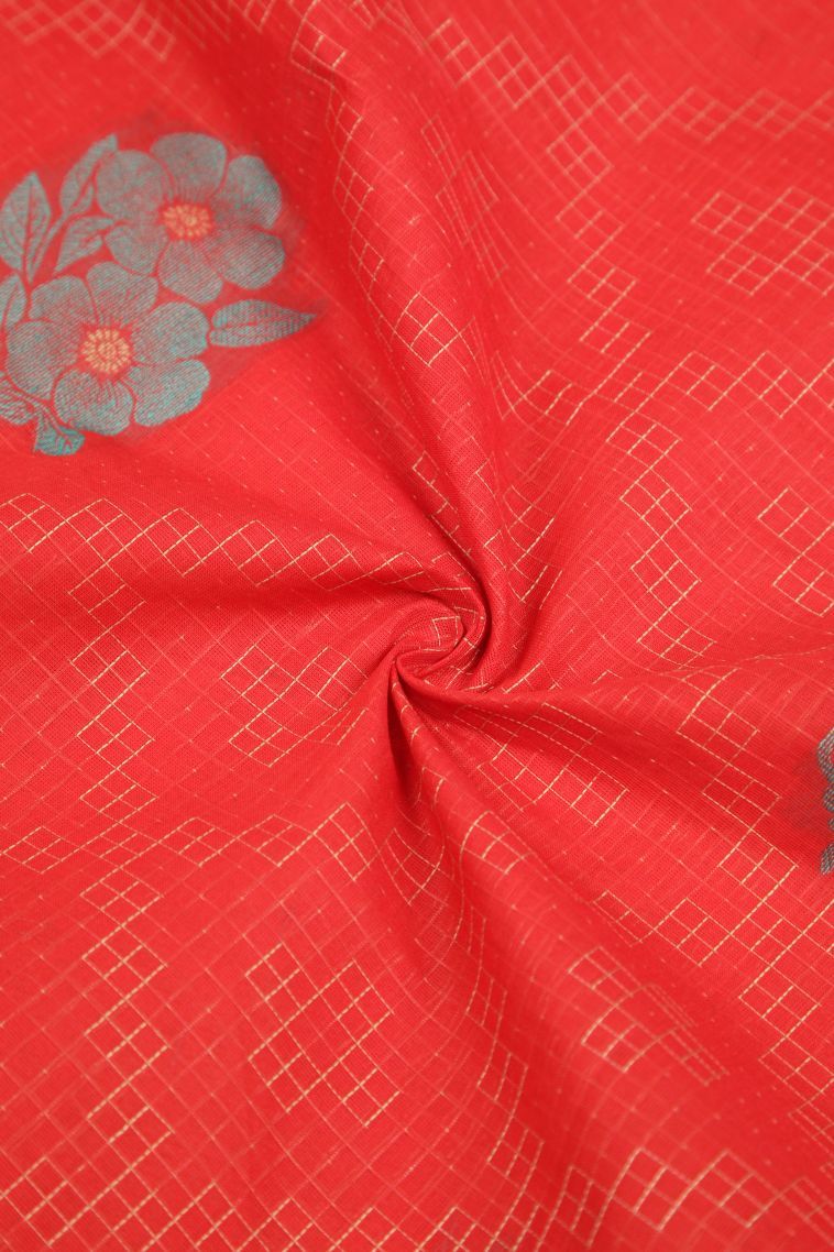 Candy Red Kovai Cotton Sarees with Without Zari Zari Buttis (small Dots Or Motifs) view 4