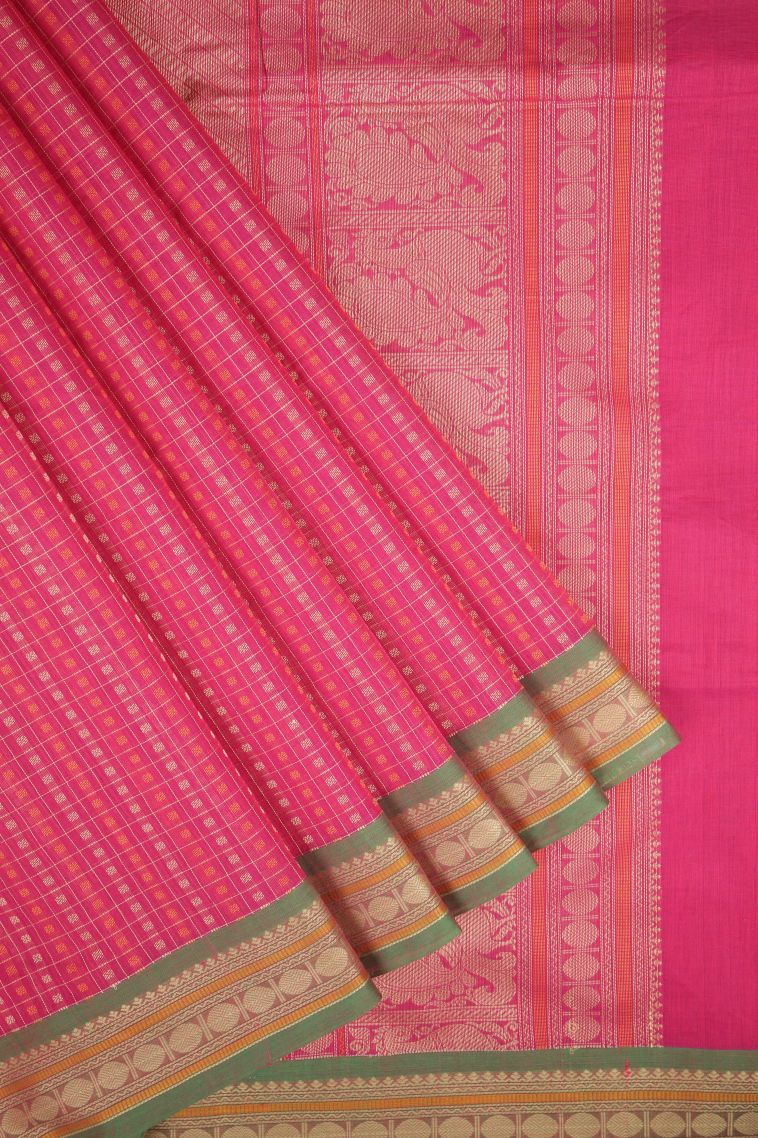 Magenta  Pink Pure Handloom Kovai Cotton with Without Zari Zari Buttis (small Dots Or Motifs) view 1