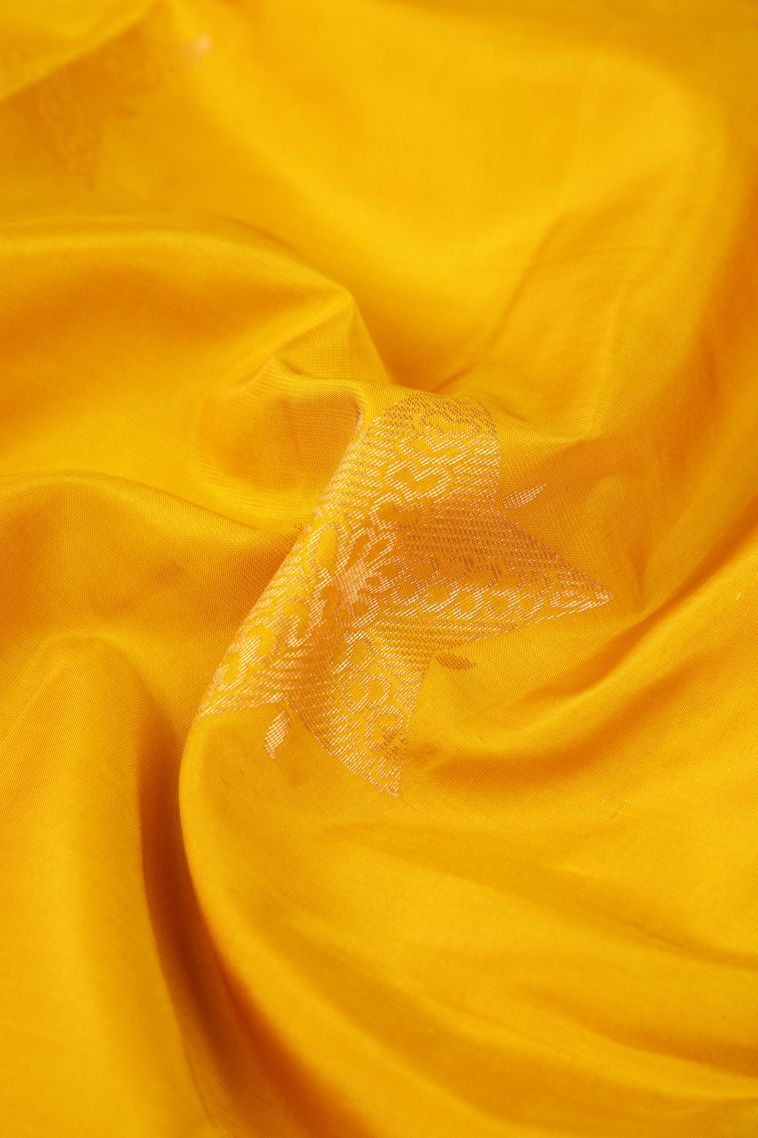 Lemon Yellow Soft Silk Saree with Copper Zari Buttis (small Dots Or Motifs) view 4