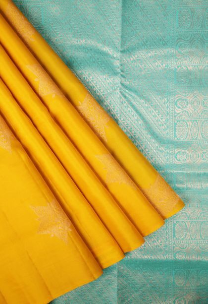Lemon Yellow Soft Silk Saree with Copper Zari Buttis (small Dots Or Motifs)