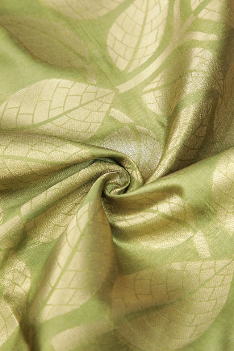 Lime Green Tussar Saree with Silver Zari Floral Patterns view 4