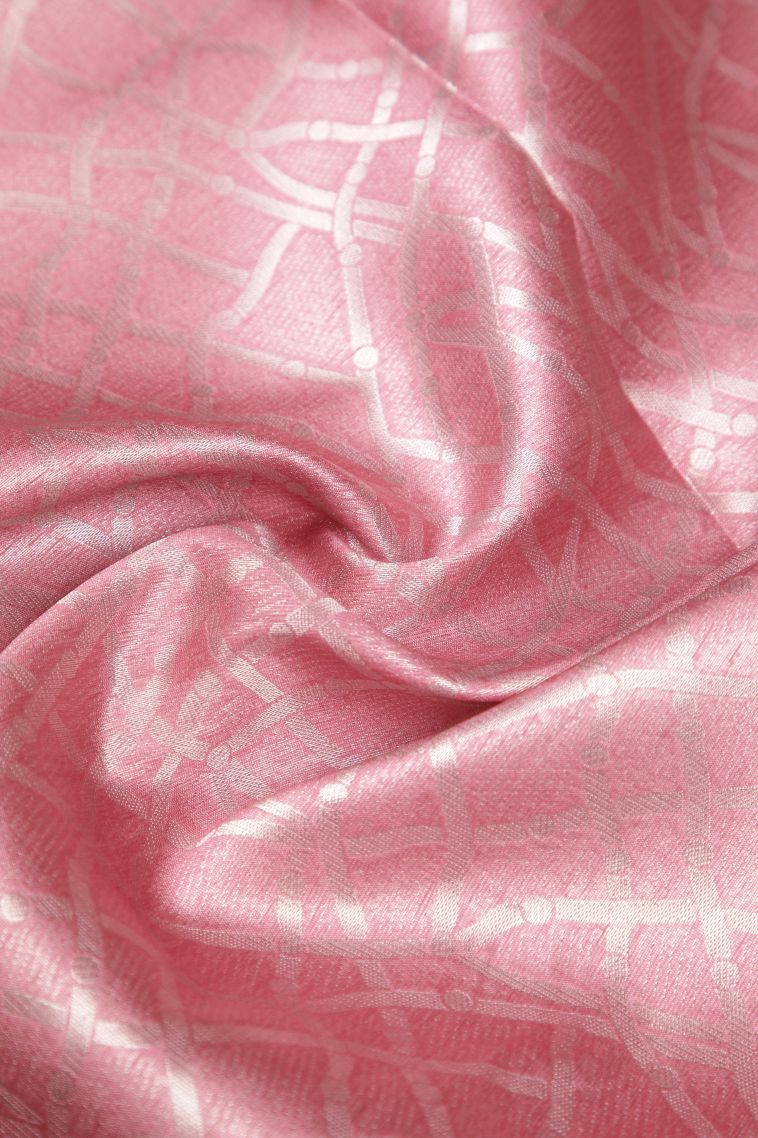 Blush Pink Tussar Saree with Silver Zari Floral Patterns view 4