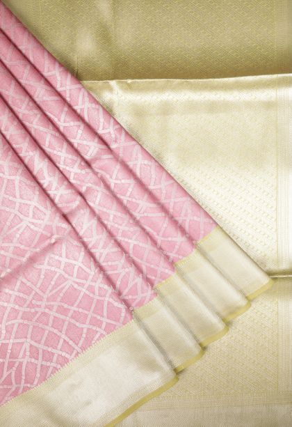 Blush Pink Tussar Saree with Silver Zari Floral Patterns
