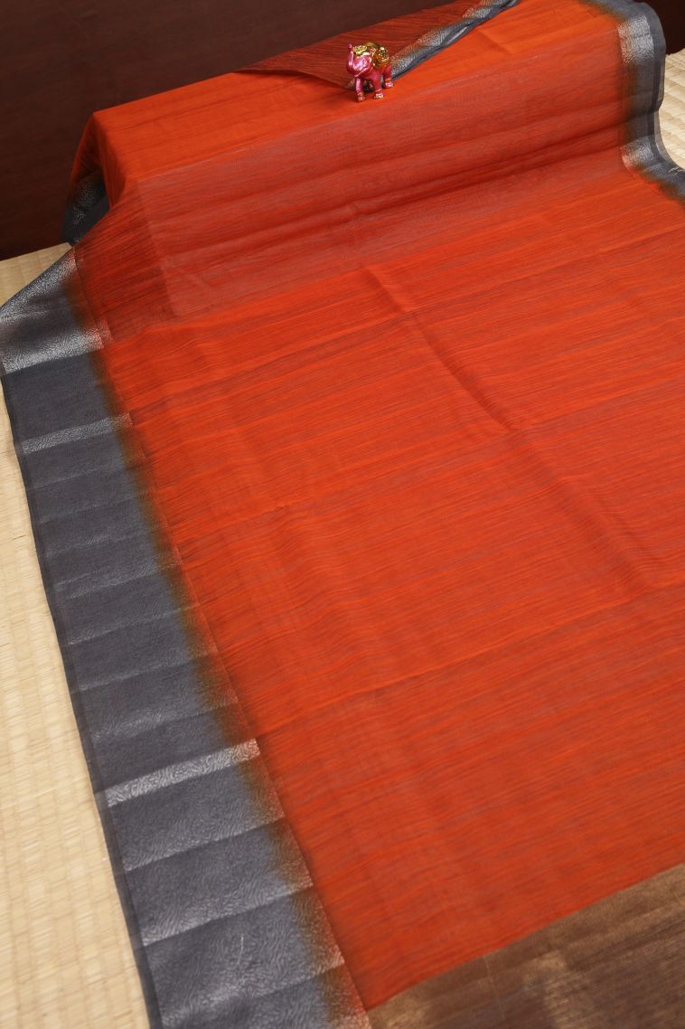Tiger Orange Tussar Saree with Without Zari Zari Plain view 2