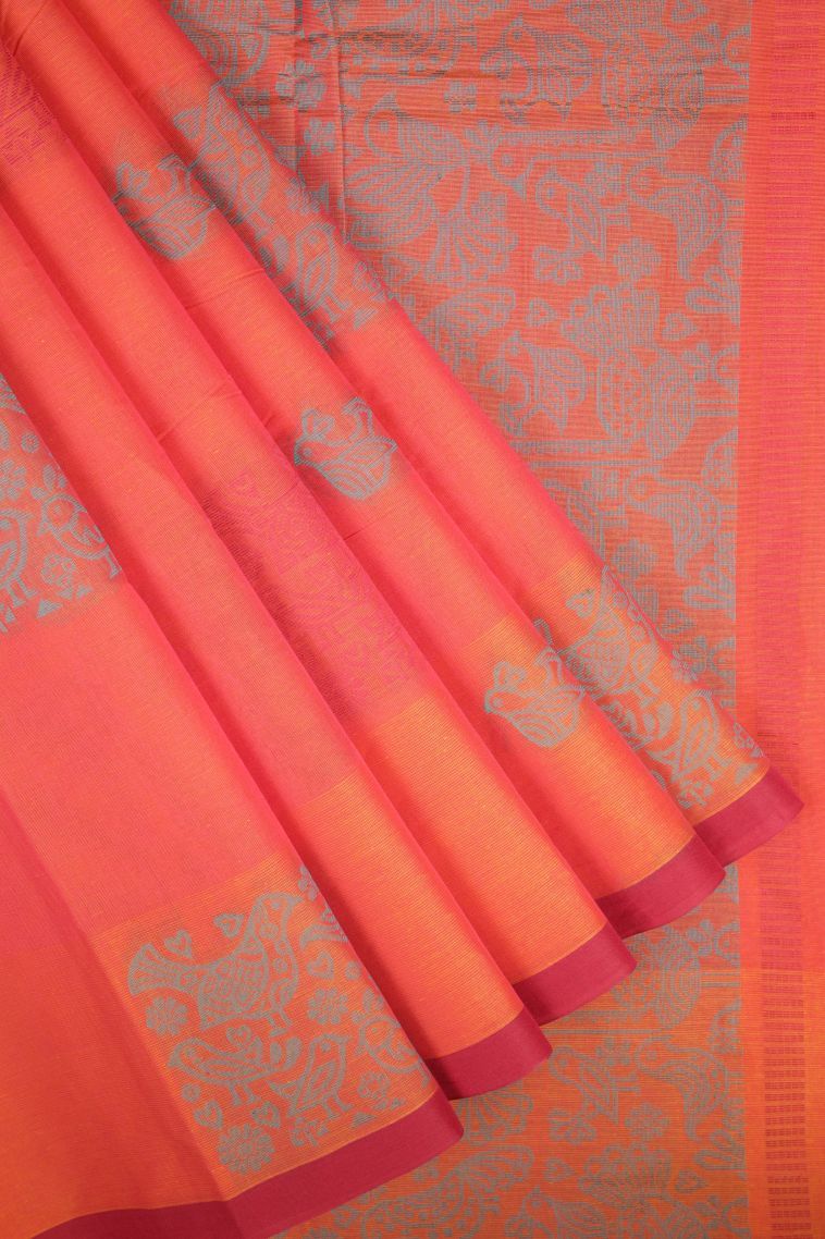 Strawberry Pink Kovai Cotton Sarees with Without Zari Zari Buttis (small Dots Or Motifs) view 1
