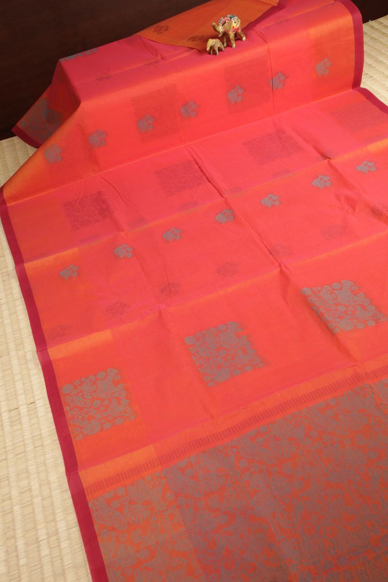 Strawberry Pink Kovai Cotton Sarees with Without Zari Zari Buttis (small Dots Or Motifs) view 2