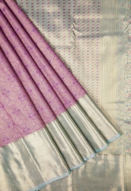 Lilac Purple Samudrika Pattu with Copper Zari Floral Patterns