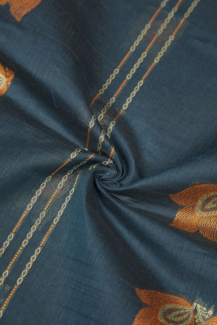 Denim Blue Kovai Cotton Sarees with Without Zari Zari Buttis (small Dots Or Motifs) view 4
