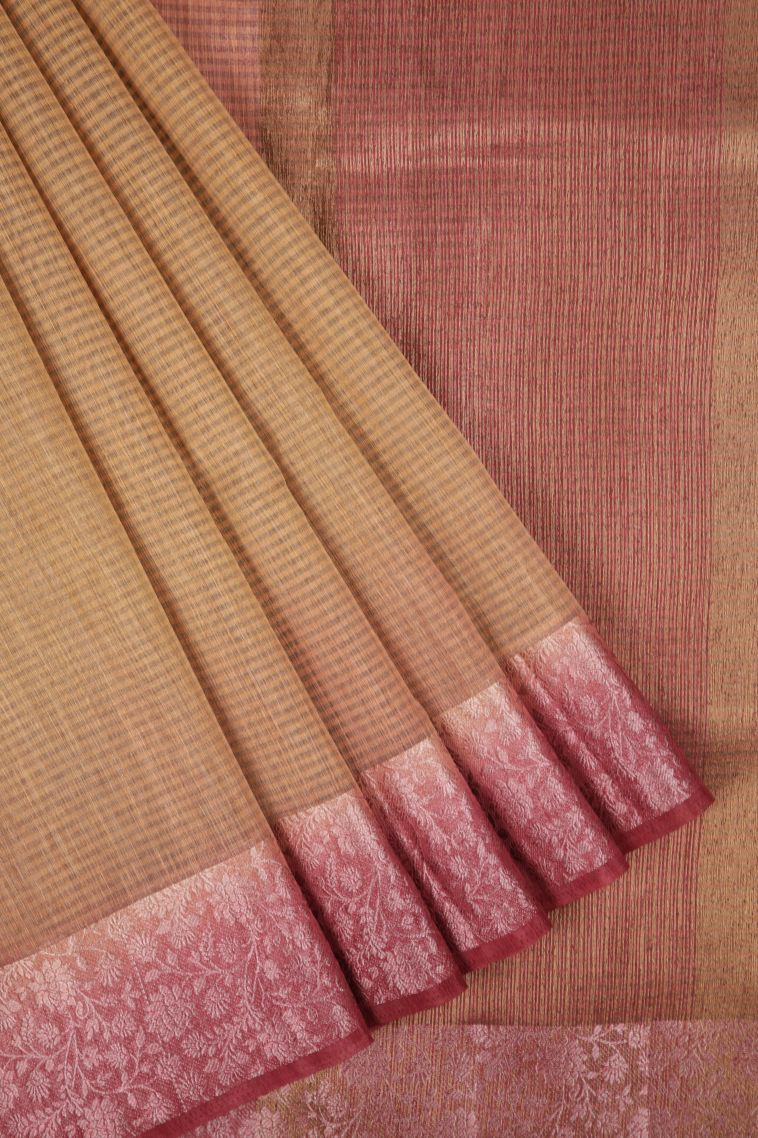 Cream White Tussar Saree with Without Zari Zari Plain view 1