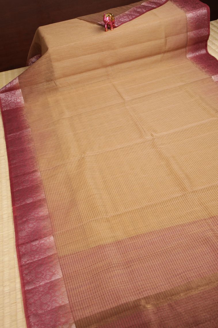 Cream White Tussar Saree with Without Zari Zari Plain view 2