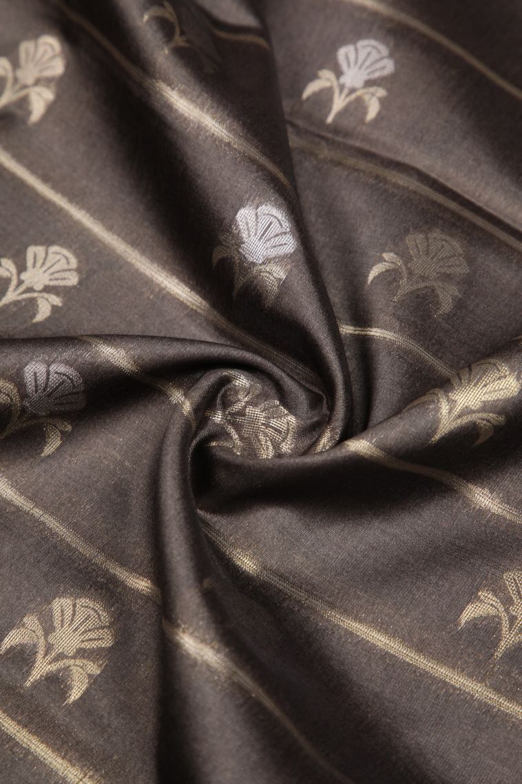 Granite Black Tussar Saree with Silver Zari Buttis (small Dots Or Motifs) view 4