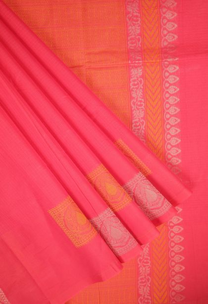 Rosewood Pink Kovai Cotton Sarees with Without Zari Zari Checks