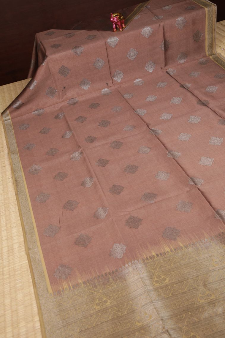 Tawny Brown Tussar Saree with Bronze Zari Buttis (small Dots Or Motifs) view 2