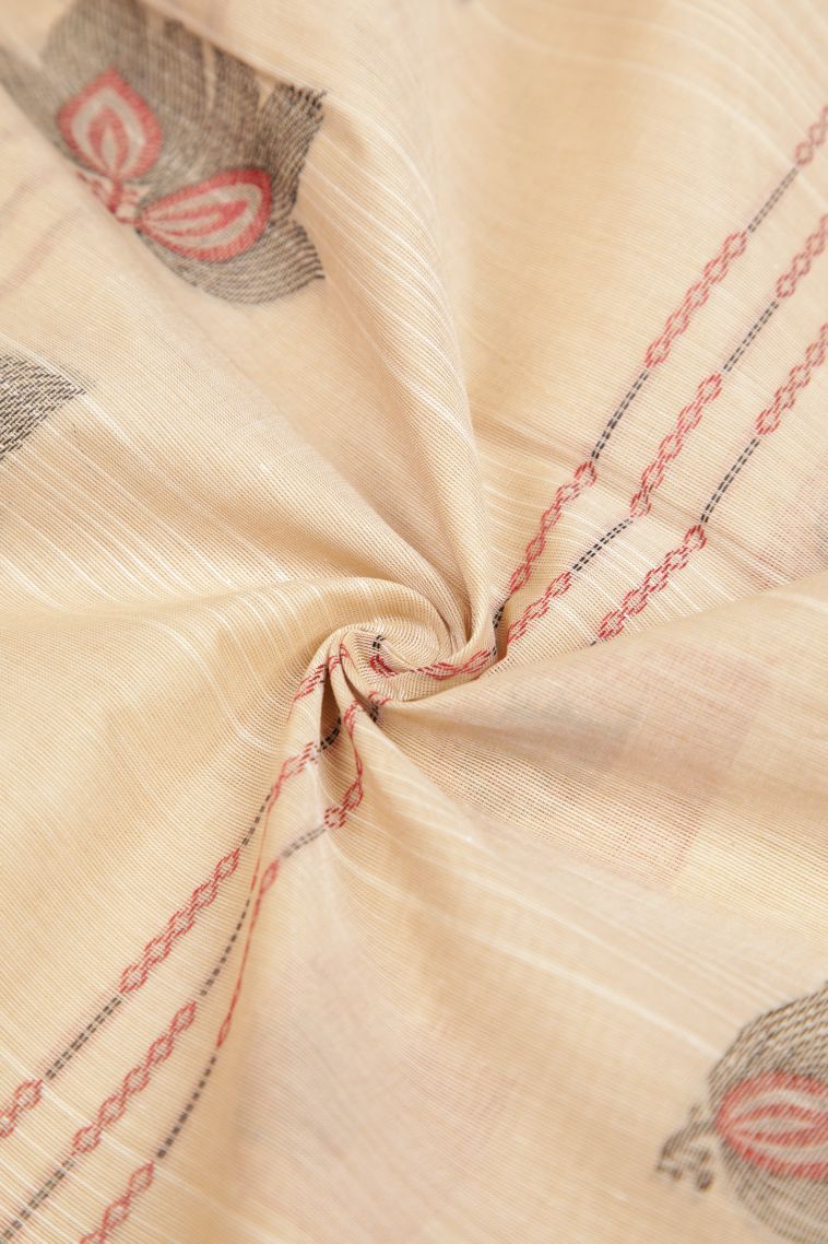 Cream White Kovai Cotton Sarees with Without Zari Zari Buttis (small Dots Or Motifs) view 4