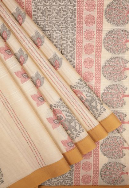 Cream White Kovai Cotton Sarees with Without Zari Zari Buttis (small Dots Or Motifs)