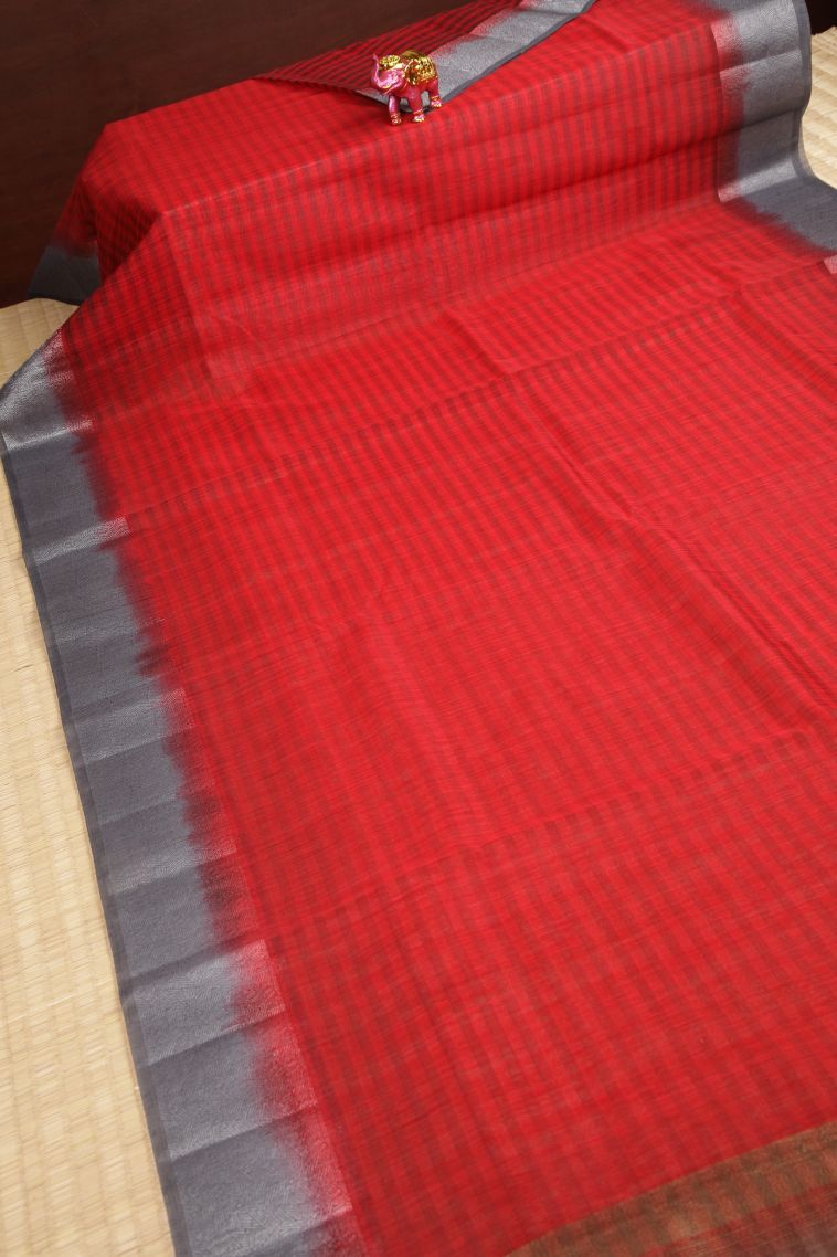 Rose  Red Tussar Saree with Without Zari Zari Stripes view 2
