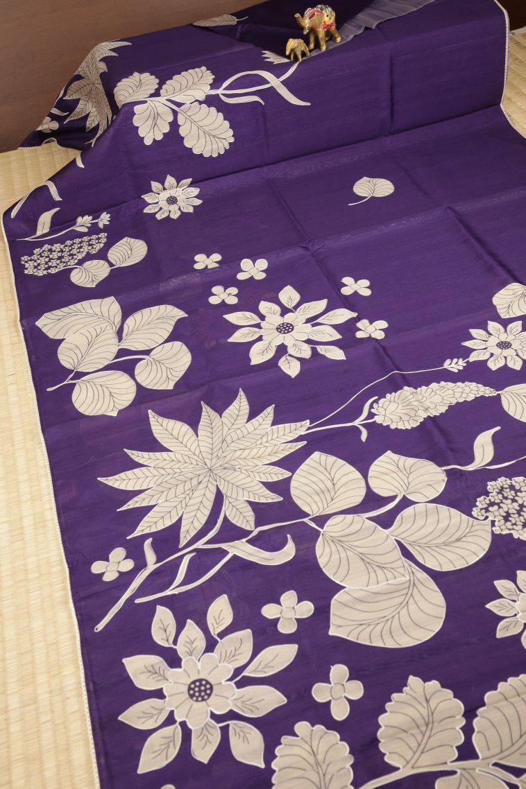 Viola Purple Tussar Saree with Without Zari Zari Floral Patterns view 2