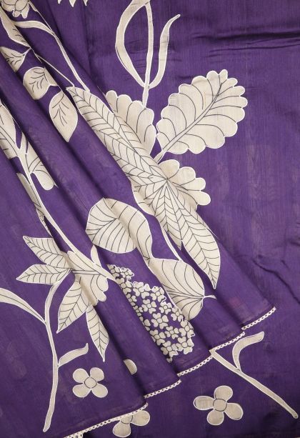 Viola Purple Tussar Saree with Without Zari Zari Floral Patterns