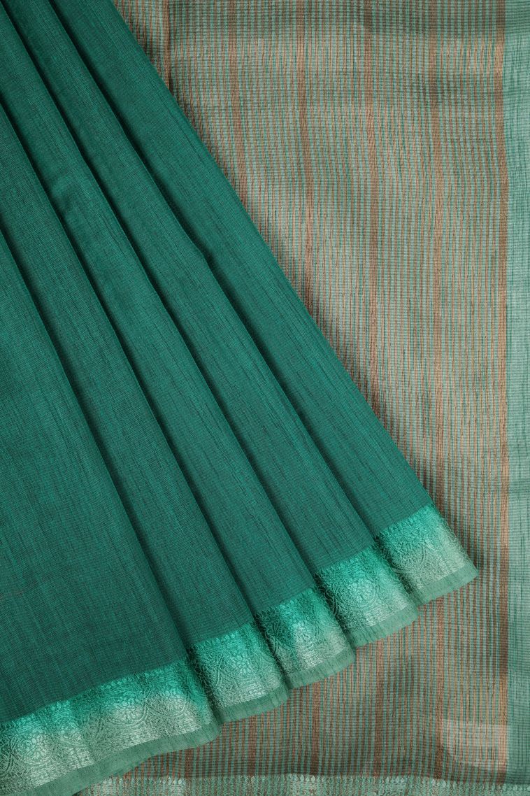 Ocean Blue Tussar Saree with Without Zari Zari Plain view 1