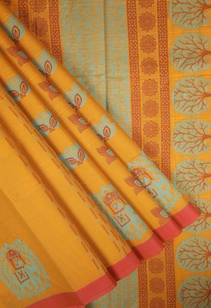 Honey Orange Kovai Cotton Sarees with Without Zari Zari Buttis (small Dots Or Motifs)